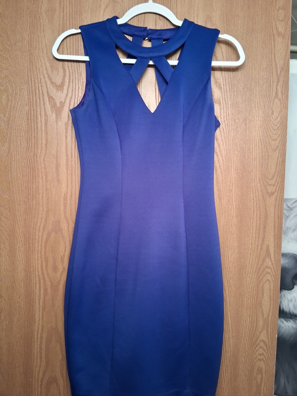 Guess Sleeveless Cobalt Blue Midi Sheath Dress with Keyhole